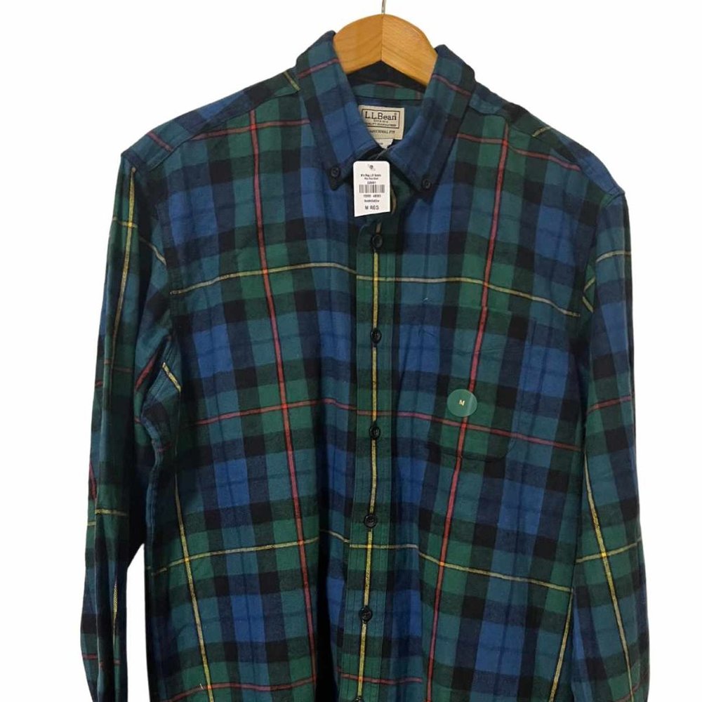 LL Bean Flannel Shirt Men's Medium Brand New with Tags Blue Green Plaid